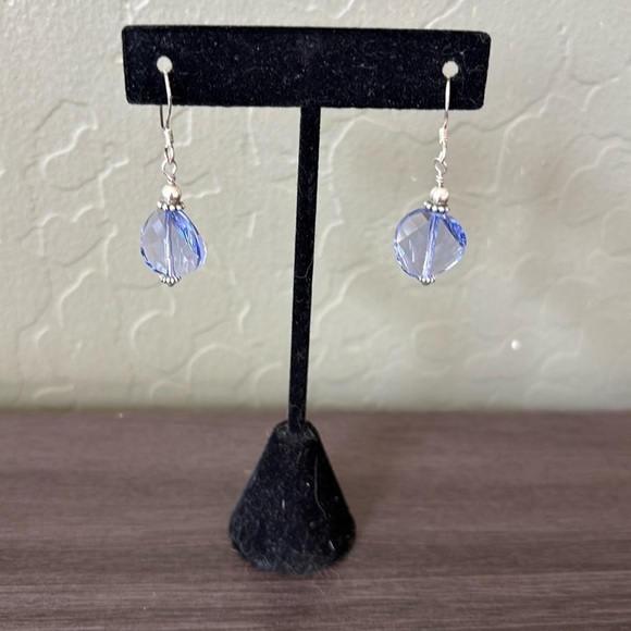 Periwinkle Blue Faceted Crystal Earrings in Sterling Earwires - Picture 5 of 6